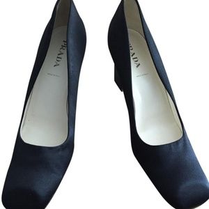 Prada Black Silk Square Toe Pumps sz 39